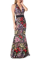 Dress the Population Camden Embroidered Floral Mermaid Gown Rouge Multi at Nordstrom,