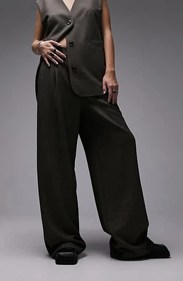 Topshop Tailored Wide Leg Pants Brown at Nordstrom, Us