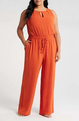 Tahari ASL Smock Waist Wide Leg Jumpsuit Lava at Nordstrom,