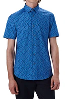 Bugatchi OoohCotton Floral Short Sleeve Button-Up Shirt in Classic Blue at Nordstrom, Size X-Large