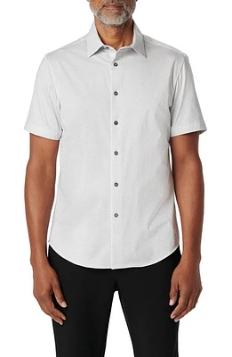 Bugatchi Miles OoohCotton Geometric Print Short Sleeve Button-Up Shirt Platinum at Nordstrom,