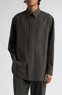 burberry Stripe Oversize Wool Button-Up Shirt Granite at Nordstrom,