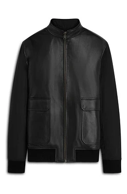 Bugatchi Men's Reversible Leather Bomber Jacket Black at Nordstrom,