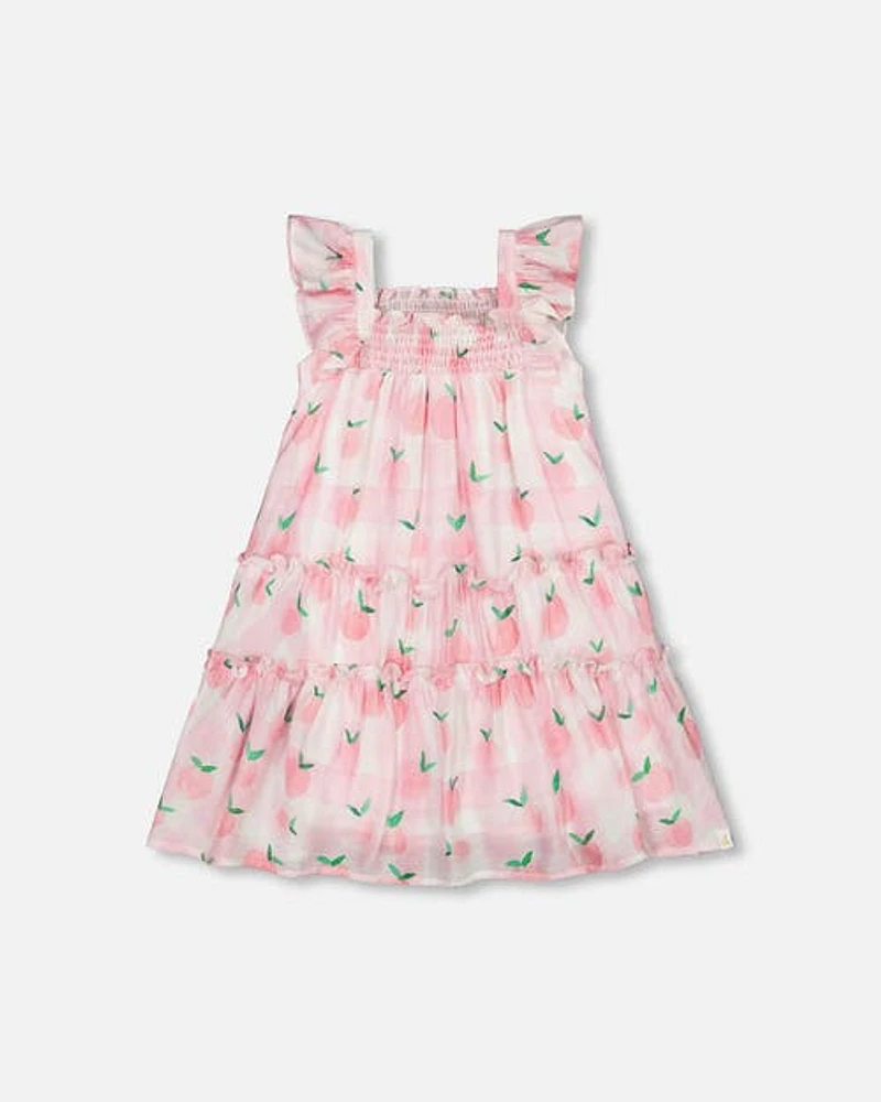 Deux Par Deux Baby Girl's Sleeveless Veil Dress With Printed Peach in Vichy Pink With Printed Peach at Nordstrom