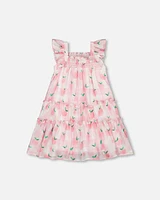 Deux Par Deux Baby Girl's Sleeveless Veil Dress With Printed Peach in Vichy Pink With Printed Peach at Nordstrom