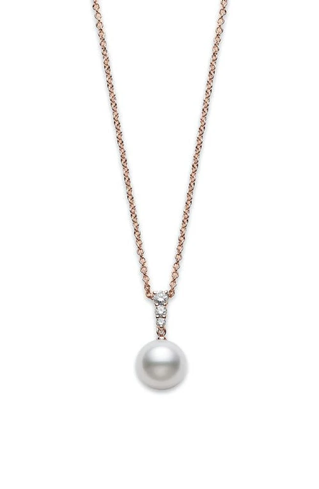 Mikimoto Morning Dew Diamond & Pearl Necklace in Rose Gold at Nordstrom, Size 18 In