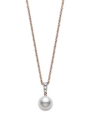 Mikimoto Morning Dew Diamond & Pearl Necklace in Rose Gold at Nordstrom, Size 18 In