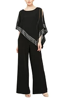 SL FASHIONS Foil Trim Asymmetric Popover Capelet Jumpsuit in Black at Nordstrom, Size 6