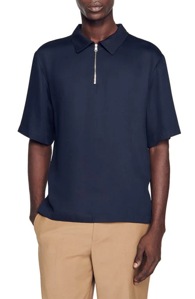 sandro Quarter Zip Polo Marine at Nordstrom,