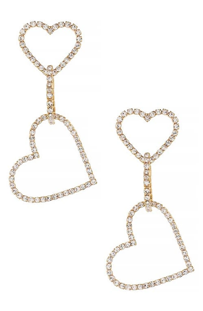 Ettika Triple Crystal Heart Drop Earrings in Gold at Nordstrom