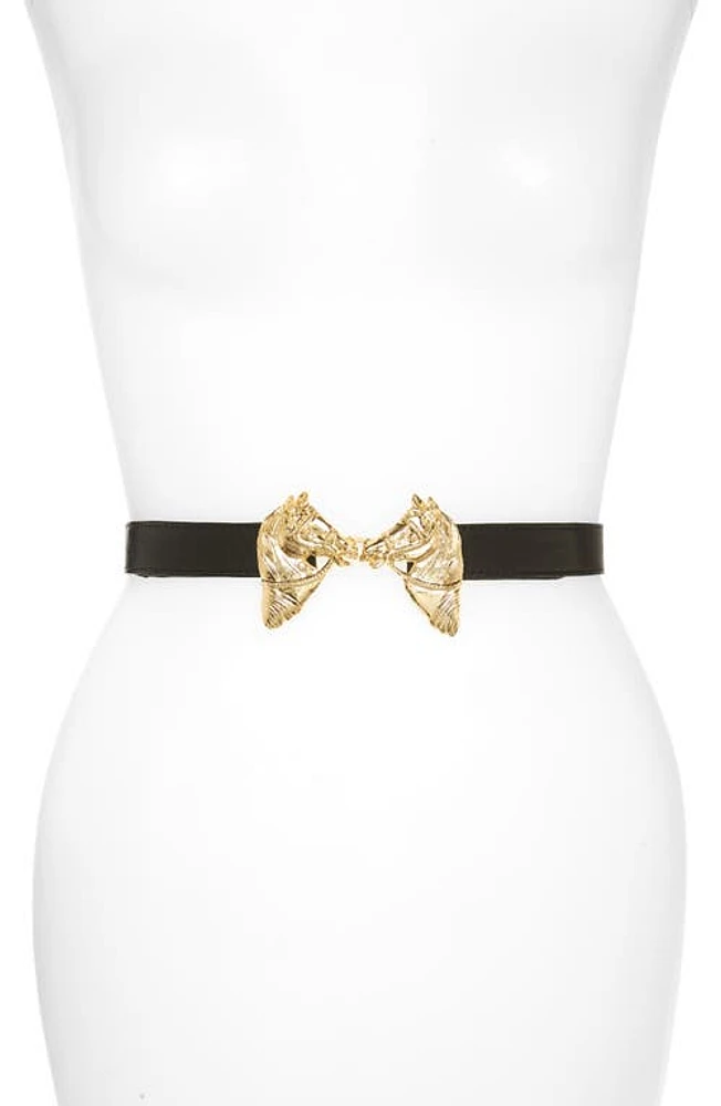 Raina Harvey Horse Clasp Leather Belt in Black at Nordstrom