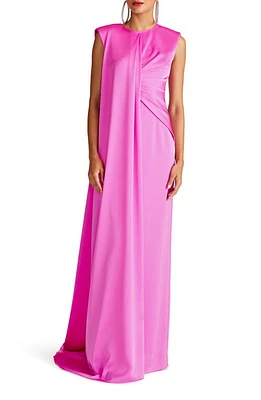 HALSTON Tara Pleat Drape Satin Gown Taffy at Nordstrom,