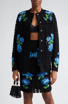 Dolce & Gabbana Bluebell Floral Embroidered Crochet Cardigan N0000Nero at Nordstrom, Us