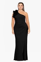 Xscape Evenings Ruffle Detail One-Shoulder Sheath Gown at Nordstrom,