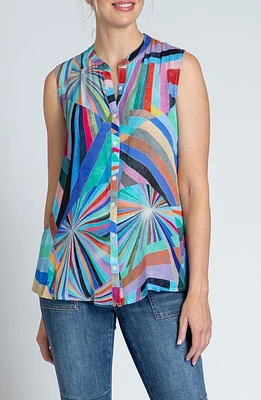 APNY Print Chiffon Button-Up Sleeveless Top in Blue Multi at Nordstrom, Size Large