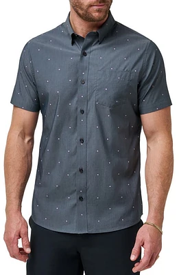 TravisMathew Blow the Foam Neat Short Sleeve Stretch Button-Up Shirt Heather Black at Nordstrom,