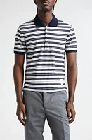 Thom Browne Stripe Stretch Linen Polo Navy at Nordstrom,