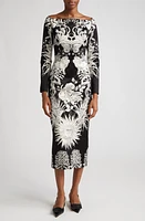 Lela Rose Mixed Print Long Sleeve Cotton Dress in Black at Nordstrom, Size 8