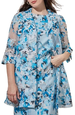 Ming Wang Floral Sheer Open Front Elbow Sleeve Jacket Dew Blue/Multi at Nordstrom,