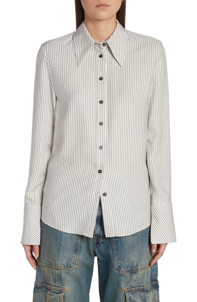 Golden Goose Journey Collection Slim Fit Stripe Button-Up Shirt in Arctic Wolf/Black at Nordstrom, Size Large