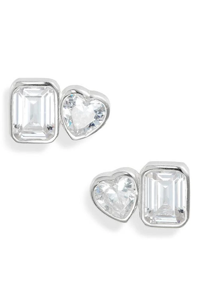 SHYMI Fancy 2-Stone Bezel Stud Earrings in Silver/White at Nordstrom