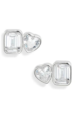 SHYMI Fancy 2-Stone Bezel Stud Earrings in Silver/White at Nordstrom