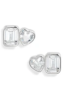 SHYMI Fancy 2-Stone Bezel Stud Earrings in Silver/White at Nordstrom