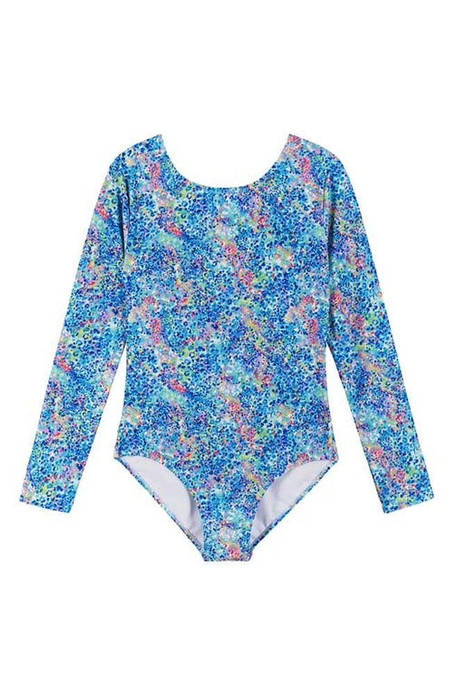 Andy & Evan Kids' Long Sleeve Cutout One-Piece Swimsuit Blue at Nordstrom,