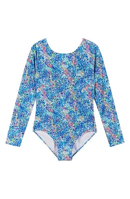 Andy & Evan Kids' Long Sleeve Cutout One-Piece Swimsuit Blue at Nordstrom,