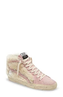 Golden Goose Slide High Top Sneaker with Genuine Shearling Trim in Beige/Baby Pink/Silver at Nordstrom, Size 10Us