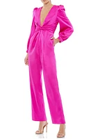 Mac Duggal Plunge Neck Long Sleeve Satin Jumpsuit at Nordstrom,