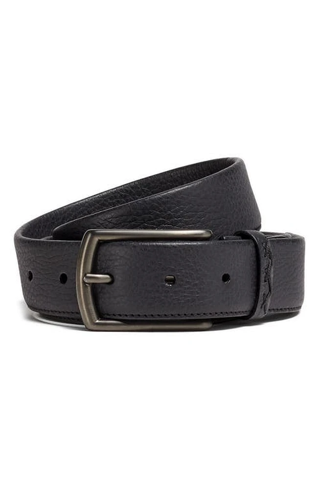 ZEGNA Triple Stitch Leather Belt in Black at Nordstrom, Size 110