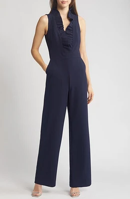 Eliza J Ruffle Neck Jumpsuit Navy at Nordstrom,