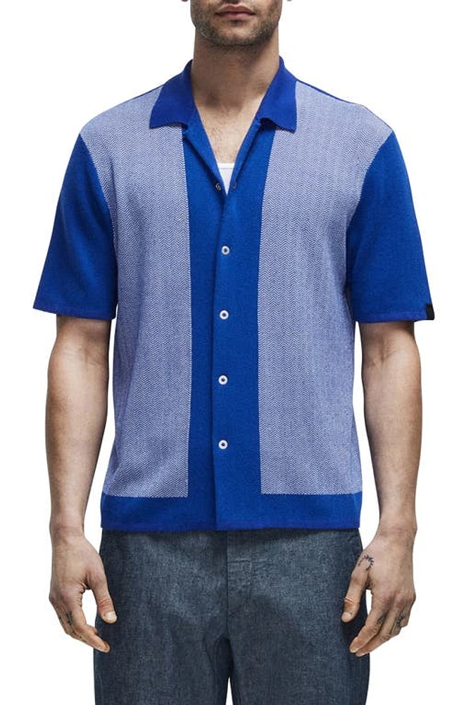 rag & bone Avery Herringbone Knit Snap Front Shirt Blue Multi at Nordstrom,