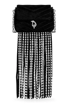 Rebecca Minkoff Edie Crystal Fringe Micro Suede Crossbody Bag in Black at Nordstrom