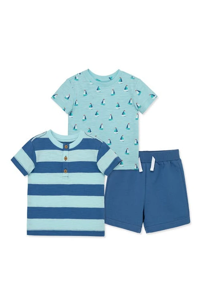 Little Me Sailboat T-Shirts & Shorts 3-Piece Set Blue at Nordstrom,