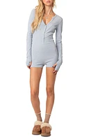 EDIKTED Fantasy Long Sleeve Stretch Cotton Knit Romper Light-Blue at Nordstrom,