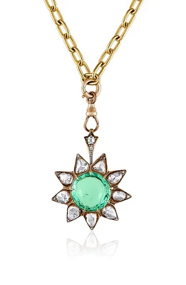 Mindi Mond Colombian Emerald & Diamond Sunburst Pendant Necklace in Yellow Gold at Nordstrom, Size 22