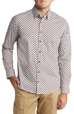 Stone Rose Men's Scotch Print Stretch Cotton Button-Up Shirt White at Nordstrom,