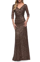 La Femme Ruched Sequin Gown Bronze at Nordstrom,