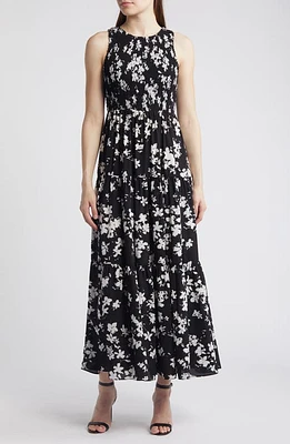 Anne Klein Floral Sleeveless Tiered Maxi Dress Black/Bright Whit at Nordstrom, P