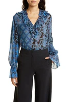 KOBI HALPERIN Winnie Print Ruffle Blouse Midnight Blue Multi at Nordstrom,