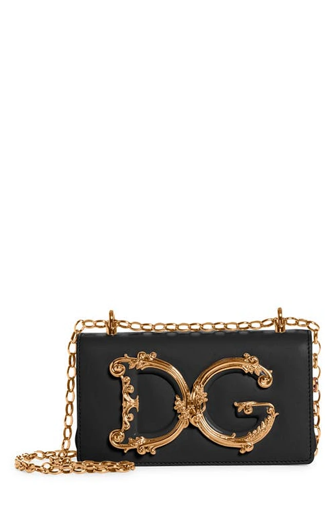 Dolce & Gabbana Girls Logo Leather Phone Crossbody Bag in Nero at Nordstrom