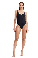 Au Naturel by Gottex Solid V neck one piece swimsuit with strap back detail Black at Nordstrom,