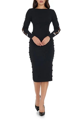 Dress the Population Emery Long Sleeve Bow Detail Cocktail Midi Black at Nordstrom,