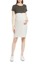 Angel Maternity Stripe Maternity/Nursing Nightgown Khaki at Nordstrom,