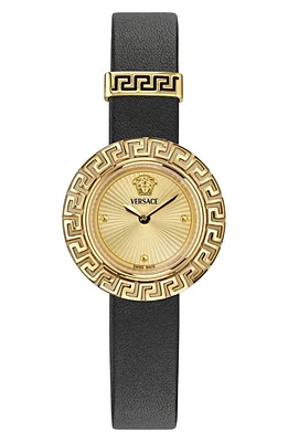 Versace La Greca Leather Strap Watch, 28mm in Ip Yellow Gold at Nordstrom