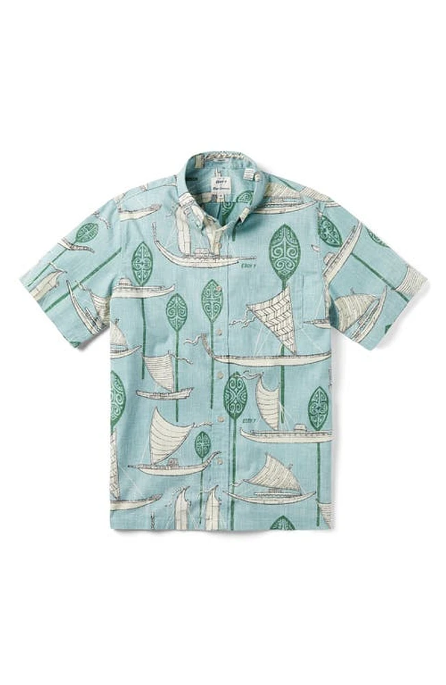 Reyn Spooner South Pacific Voyagers Cotton Blend Button-Down Shirt Aquifer at Nordstrom,