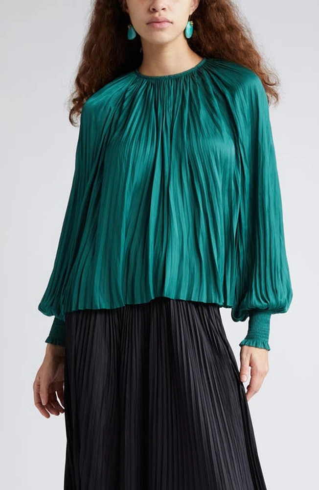 Ulla Johnson Aidy Pleated Satin Top Jadeite at Nordstrom,