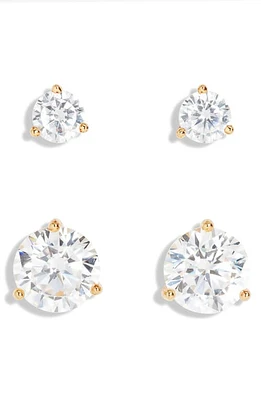 Nordstrom Set of 2 Cubic Zirconia Stud Earrings in Clear- Gold at Nordstrom